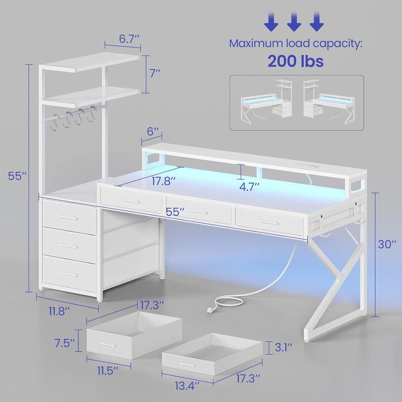 Ridgefield Highpoint 55'' W Computer Desk with Hutch and Shelves, White