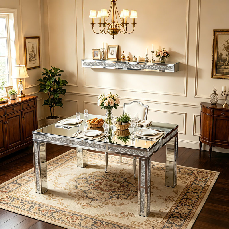 Table de salle à manger en miroir avec tablette flottante