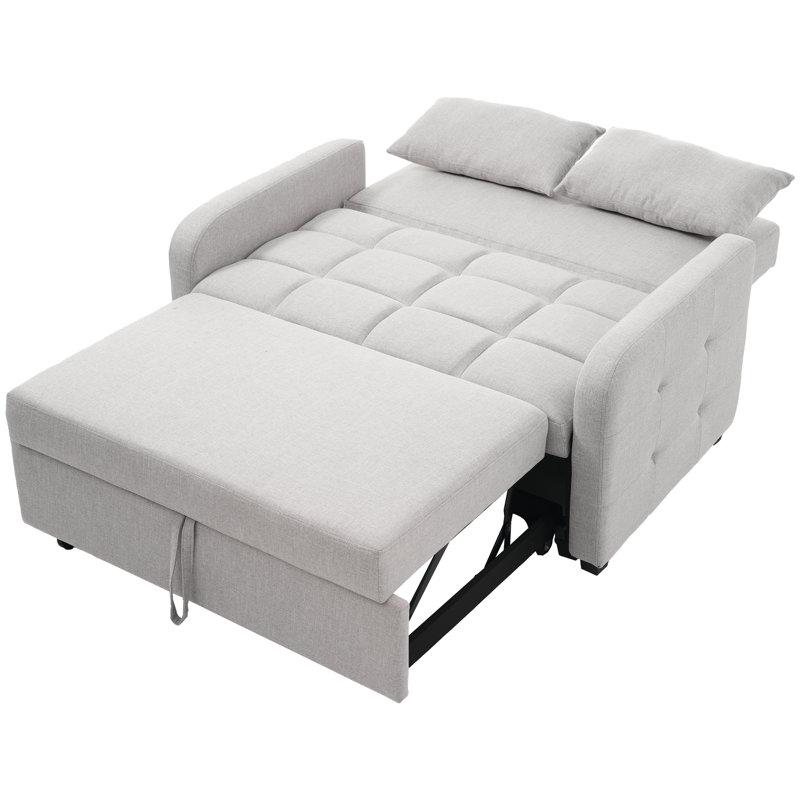 2 Seater Linen Sofa Bed, Light Grey