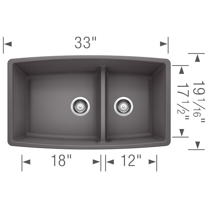 Évier de cuisine à double cuve encastrable 60/40 Performa SILGRANIT, Cendre