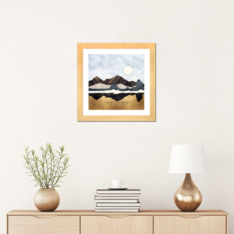 Désert doré - impression d'art graphique, Blanc, H 16 po x l 16 po x p 1 po, Toile avec cadre en bois beige