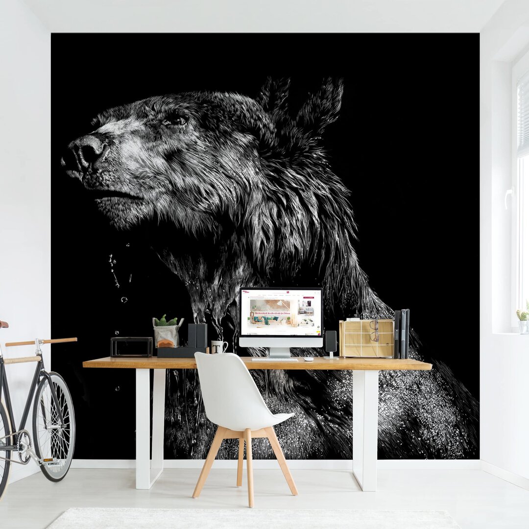 Strukturierte Fototapete Bär vor Schwarz 2,88 m x 288 cm