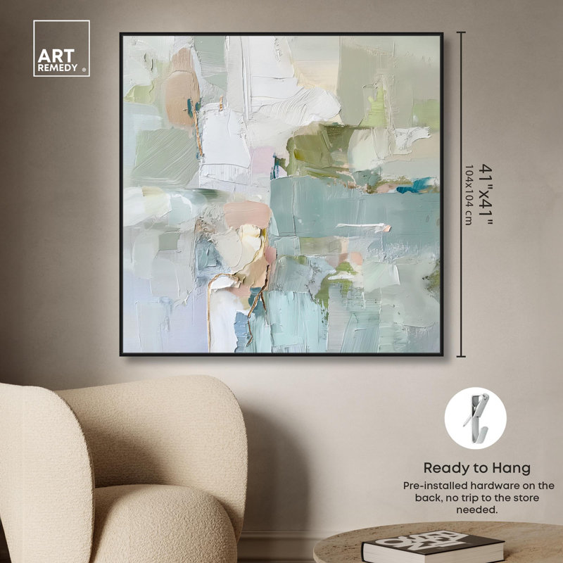 Jade Sweep I Canvas Minimal Abstracts by Art Remedy, 41" H x 41" W, Black Framed