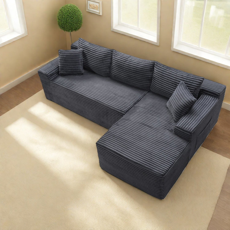 Compression Cloud Sectionals, Corduroy Modern L Shape Sofa For Home