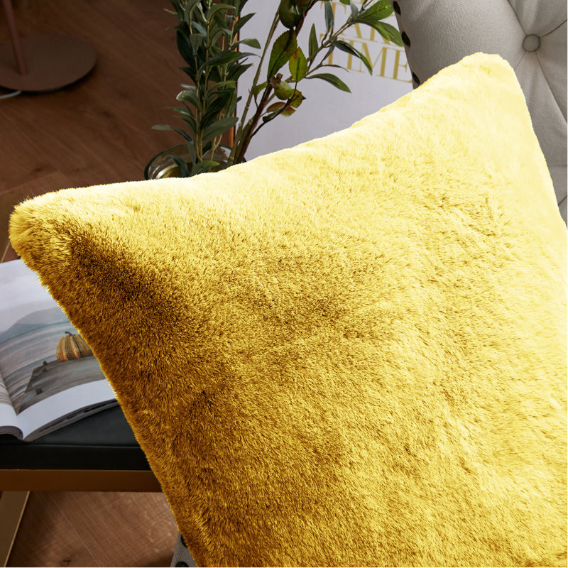 Heavy Faux Fur Throw Pillow Cover, Sunshine Yellow, 20' H x 20' W