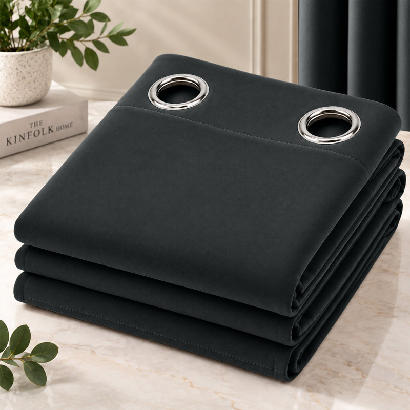 BLACKOUT 99% EYELET CURTAIN 46X90 for BEDROOMS, BLACK