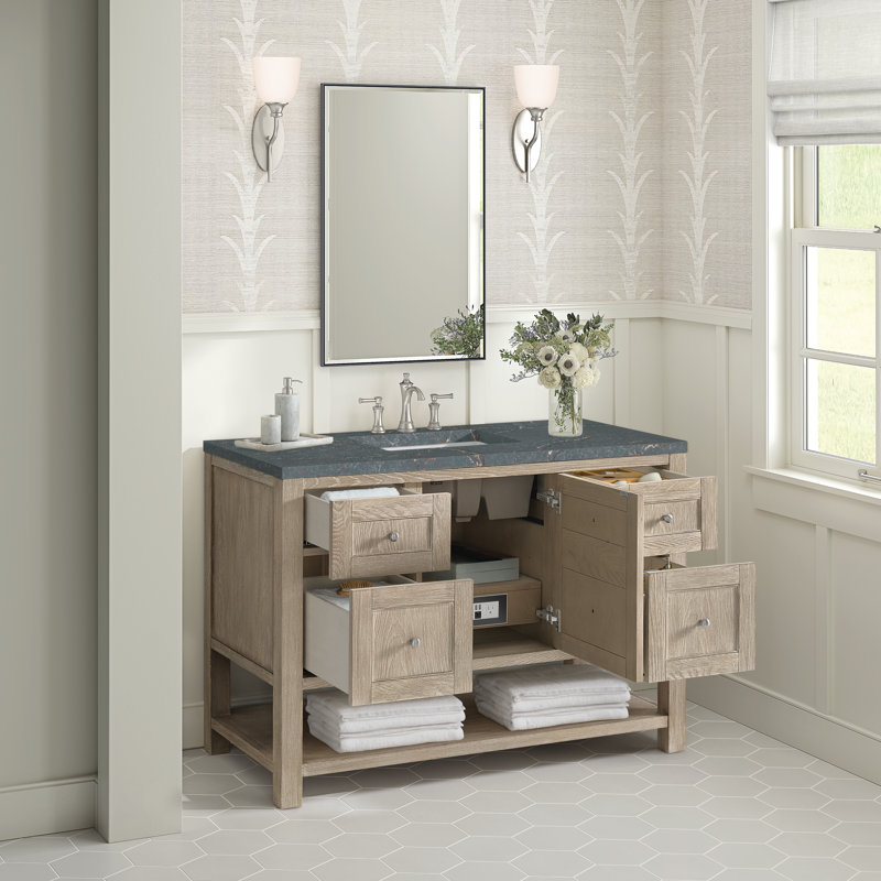 Breckenridge 48'' W Single Vanity, Parisien Bleu, Whitewashed Oak, 8" Widespread