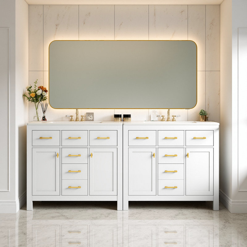 Meuble-lavabo double 72 po avec lavabos en céramique, Blanc