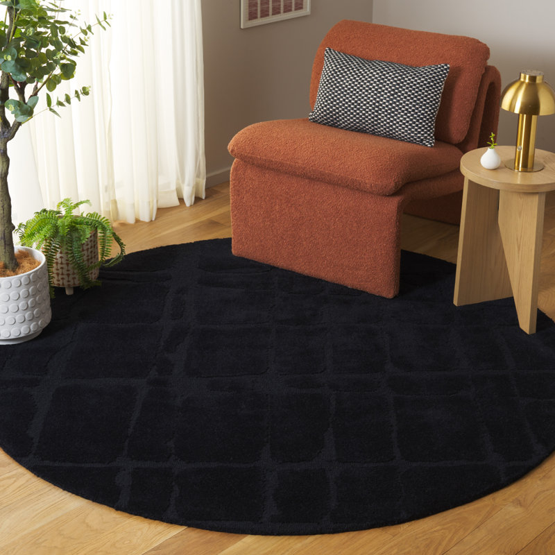 Tapis noir en laine / coton touffeté à la main Rodeo Drive 678, Rond 6 pi