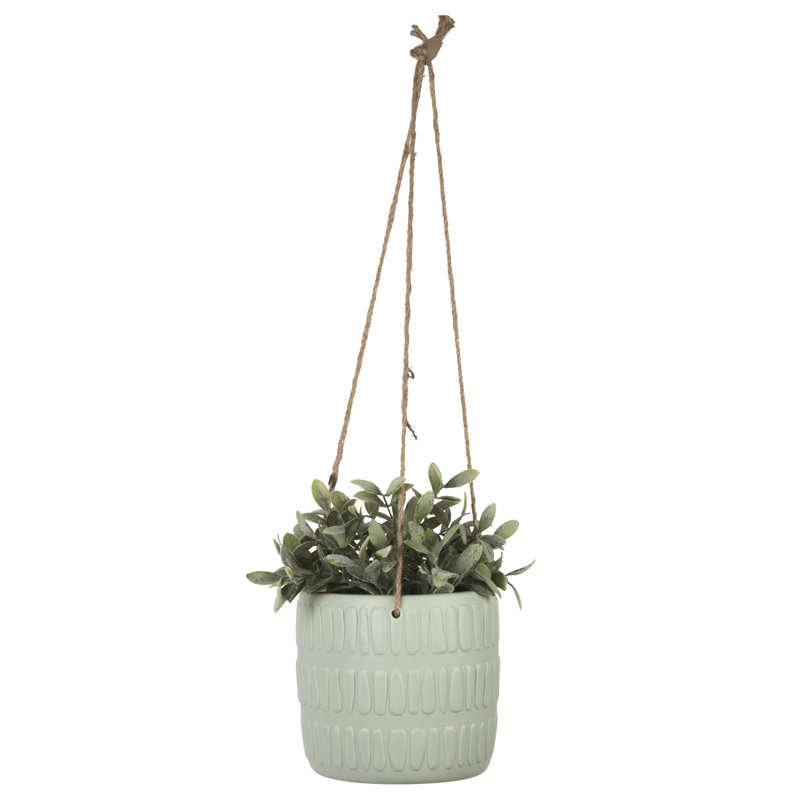 6"H  Embossed Mint Vertical Ridge Hanging Planter