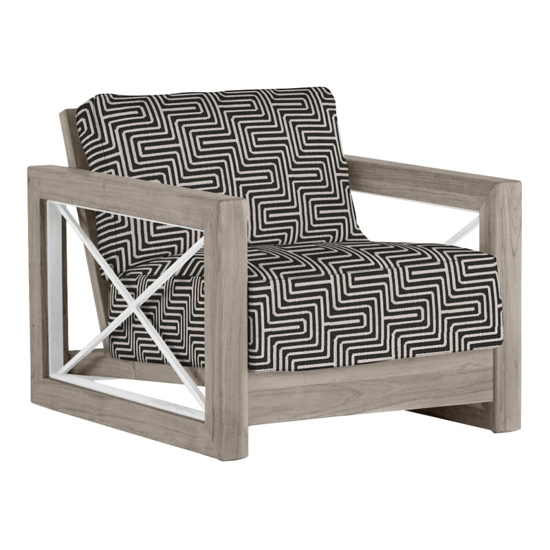Malta Teak Patio Chair with Cushions, Welt + Dream fill, Perigold Key Figure Onyx, Oyster Teak/Brushed Stainless