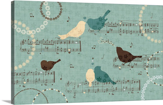 « song birds iii »-impression d’art graphique, H 16 po x l 24 po x P 1,25 po, Toile