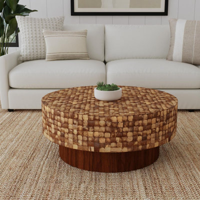 Abbie Round Coconut Shell Pedestal Coffee Table