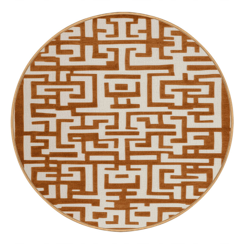 Machine Washable Trellis Brown Area Rug, Round 5'