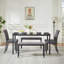 Ensemble de salle à manger moderne 5 pièces avec table noire, chaises et bancs rembourrés gris - Mobilier de cuisine compact