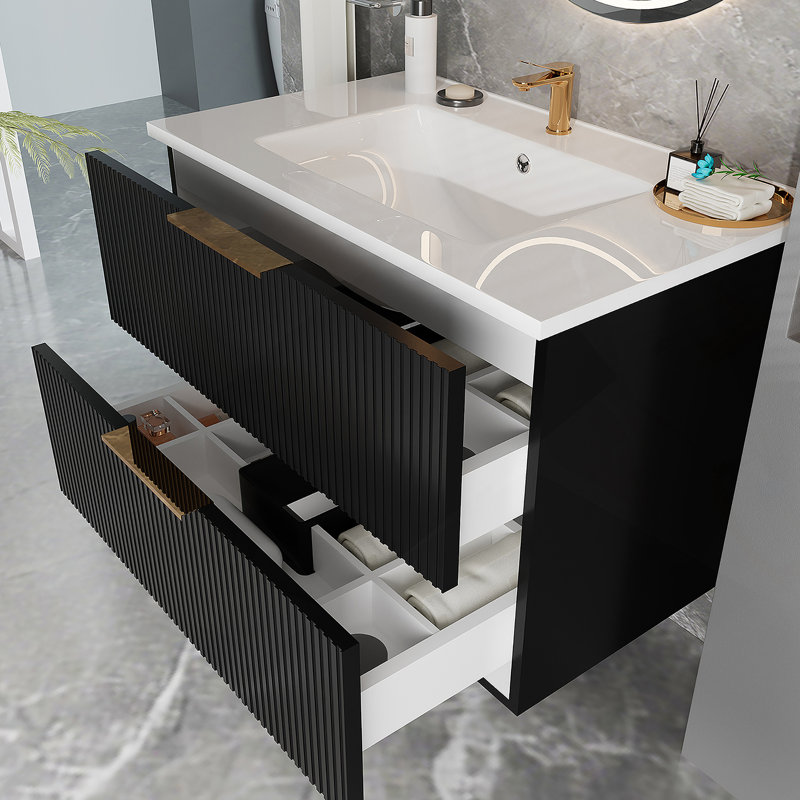 Armoire de salle de bain en bois, Noir, 29"
