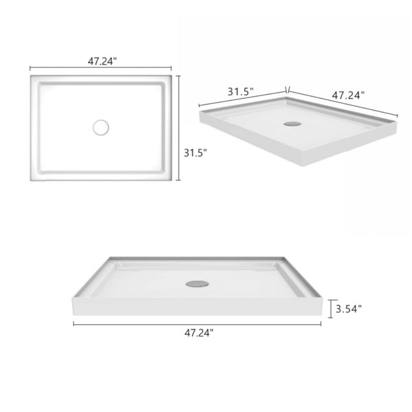 Distinct 48 48 X 32 Acrylic Alcove Or Corner Shower Base With Back Center Drain