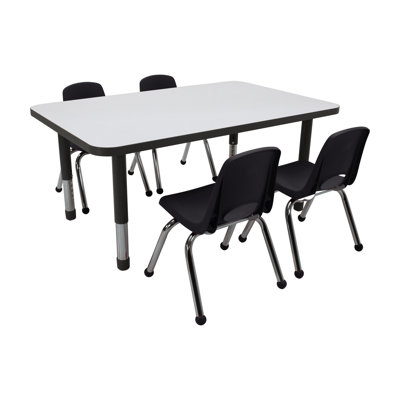Ensemble de 5 tables d'activités rectangulaires effaçables à sec 30 "x 48" avec pieds épais et chaises empilables 12 "avec glissières à billes - tableau blanc / noir