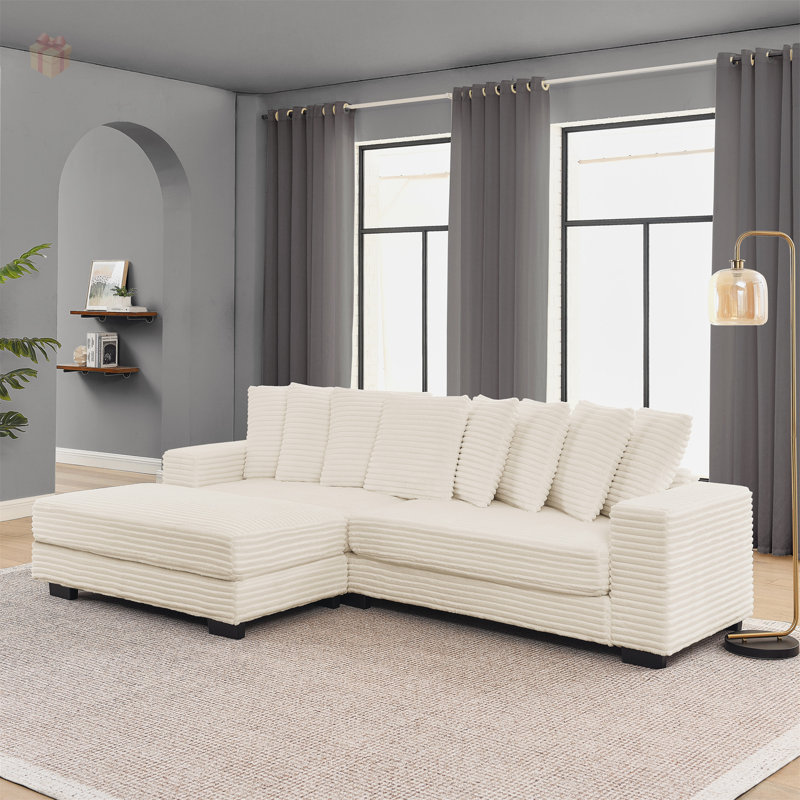 Canapé-lit modulaire rembourré en velours côtelé Corduroy, Beige