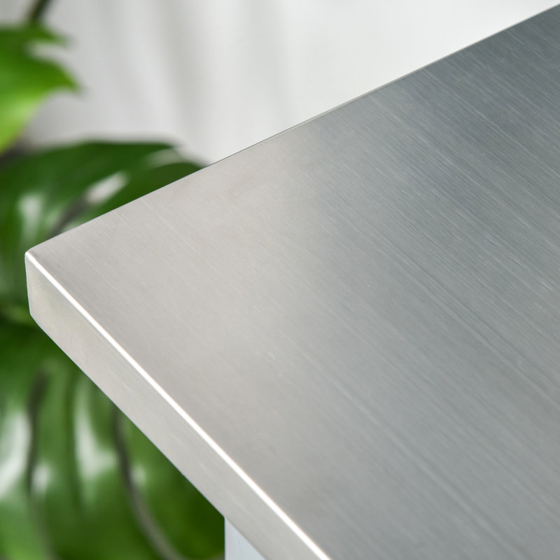 Comptoir de cuisine mobile avec plateau en acier inoxydable, 2 tablettes ouvertes, tiroirs, gris, pour un confort et une élégance fonctionnels