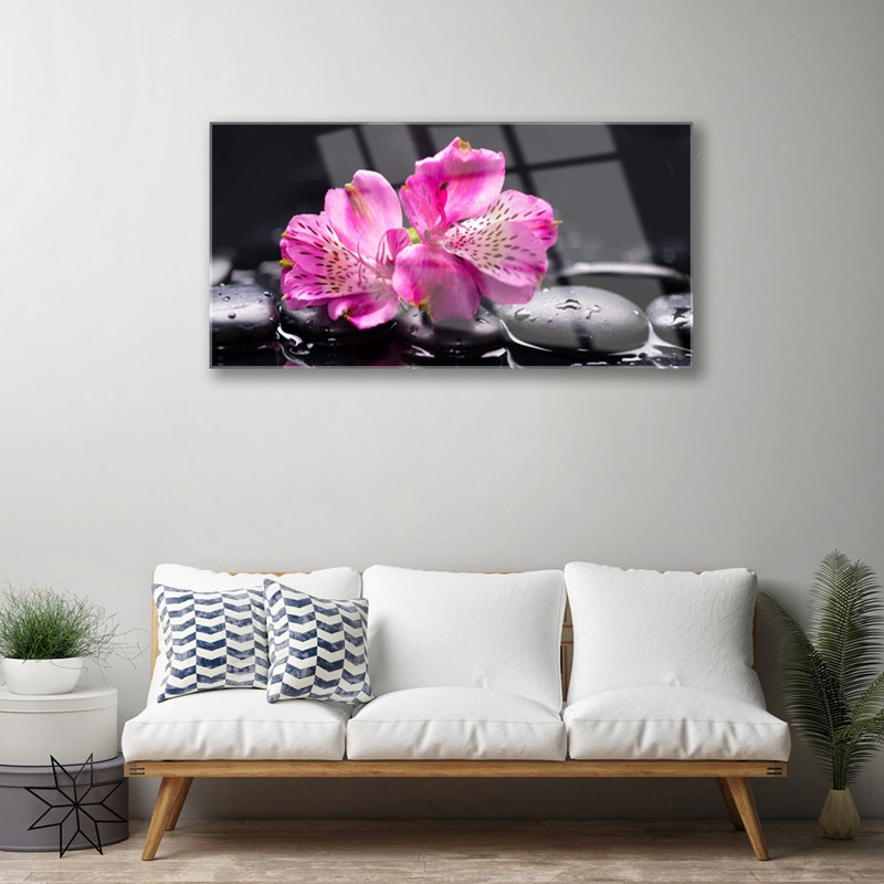 Flower Stones Floral - No Frame Print on Glass