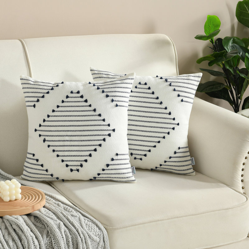 Boho Pillow Covers Boho Farmhouse Decorative Accent Woven Pillow Covers for Couch Bed Living Room Home Decor, 18'' x 18''