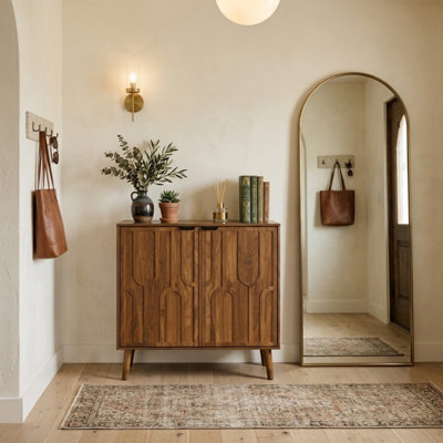 Buffet avec rangement et armoire à café en bois de style campagnard avec porte à lattes pour la cuisine, la salle à manger, le salon et le vestibule, l 31,5 po