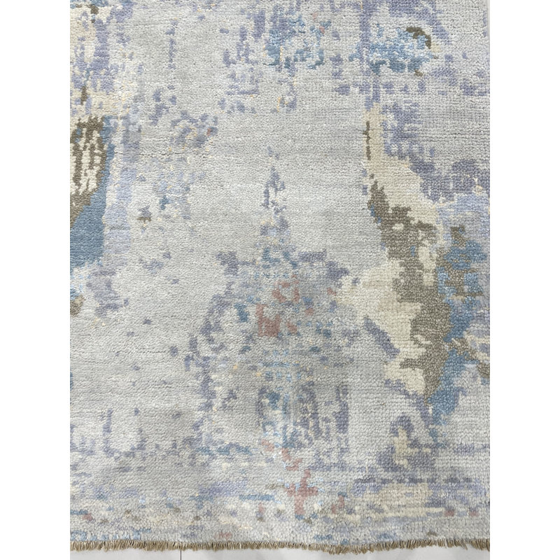 Modern & Stylish Hand-Knotted Wool Indoor Abstract Stain Resistant Multicolor Rectangular Area Rugs Gray Multicolored Transitional Area Rug