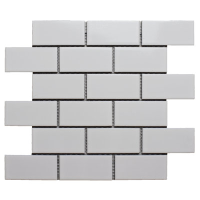 Snow White Glossy 2x4 T-Brick Porcelain Mosaic Tile 12x12 - Kitchen Backsplash & Bathroom Wall Tile (Set of 20)