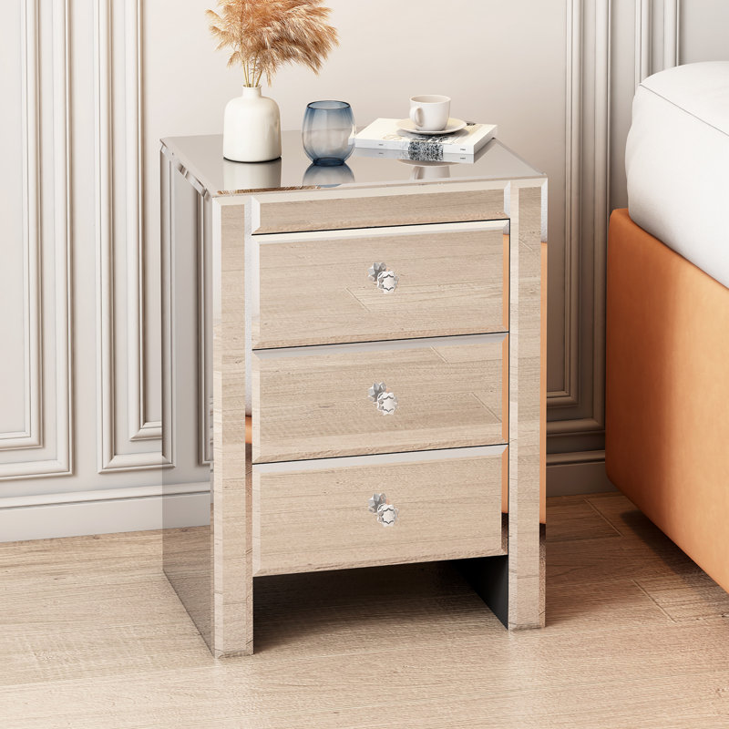 Table de chevet en bois, commode d'appoint en miroir, table de bout avec tiroirs