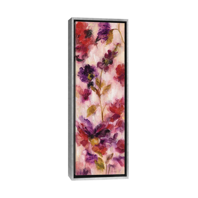 Fleurs exubérantes III, Toile avec cadre argenté, H 36 po x l 12 po x P 1,5 po