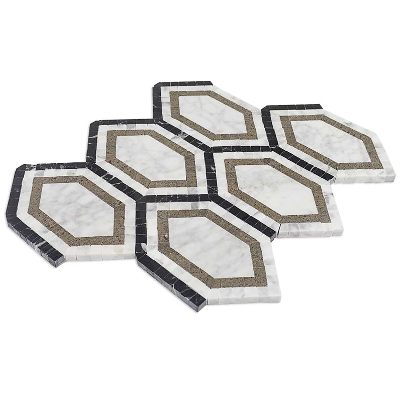 Infinity Hexagon Marble Tile, Carrara/Lagos