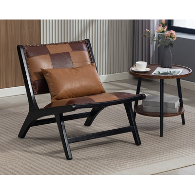 Chaise d'appoint scandinave avec structure en bois massif - Chaise longue Boho moderne pour l'intérieur et l'extérieur couvert, chaise de lecture Mid-Century à assemblage de 10 minutes pour le salon et la chambre à coucher
