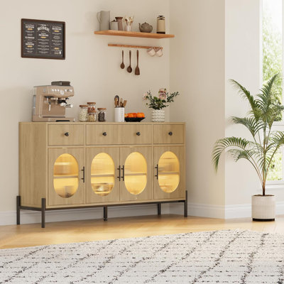 62'' Buffet Cabinet with Storage,Large Sideboard Cabinet,Coffee Bar Cabinet with 3 Drawers and 4 Fluted Glass Doors for Home,Kitchen,Dining Room
