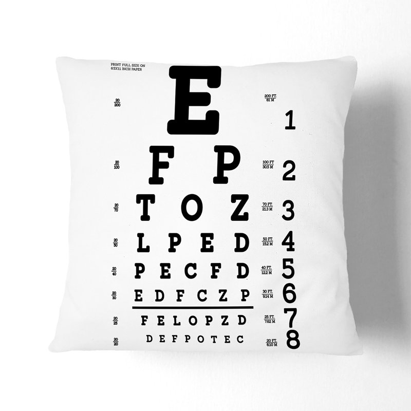 Eye Test Chart Typography Scatter Cushion, 40cm H x 40cm W x 15cm D, Black