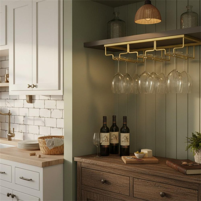 Wall Mounted Wine Glass Rack Gold