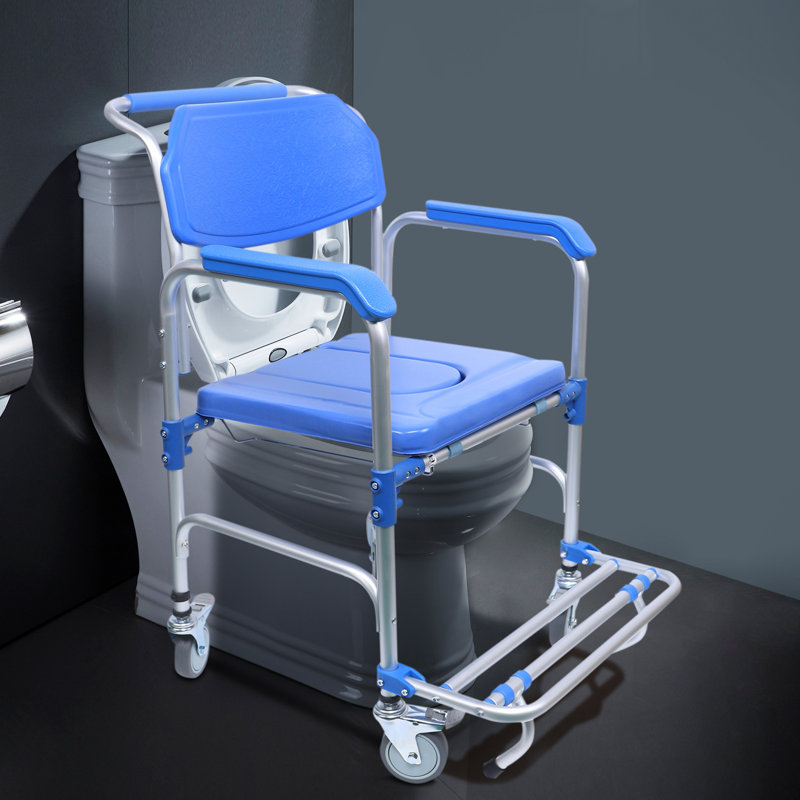 Portable Aluminum Alloy Shower Wheelchair with Fixed Arm