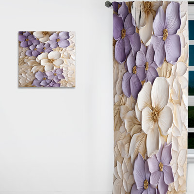 Purple and White Minimalism Violets - Traditional Curtain - Velvet Room Darkening - 1 Panel