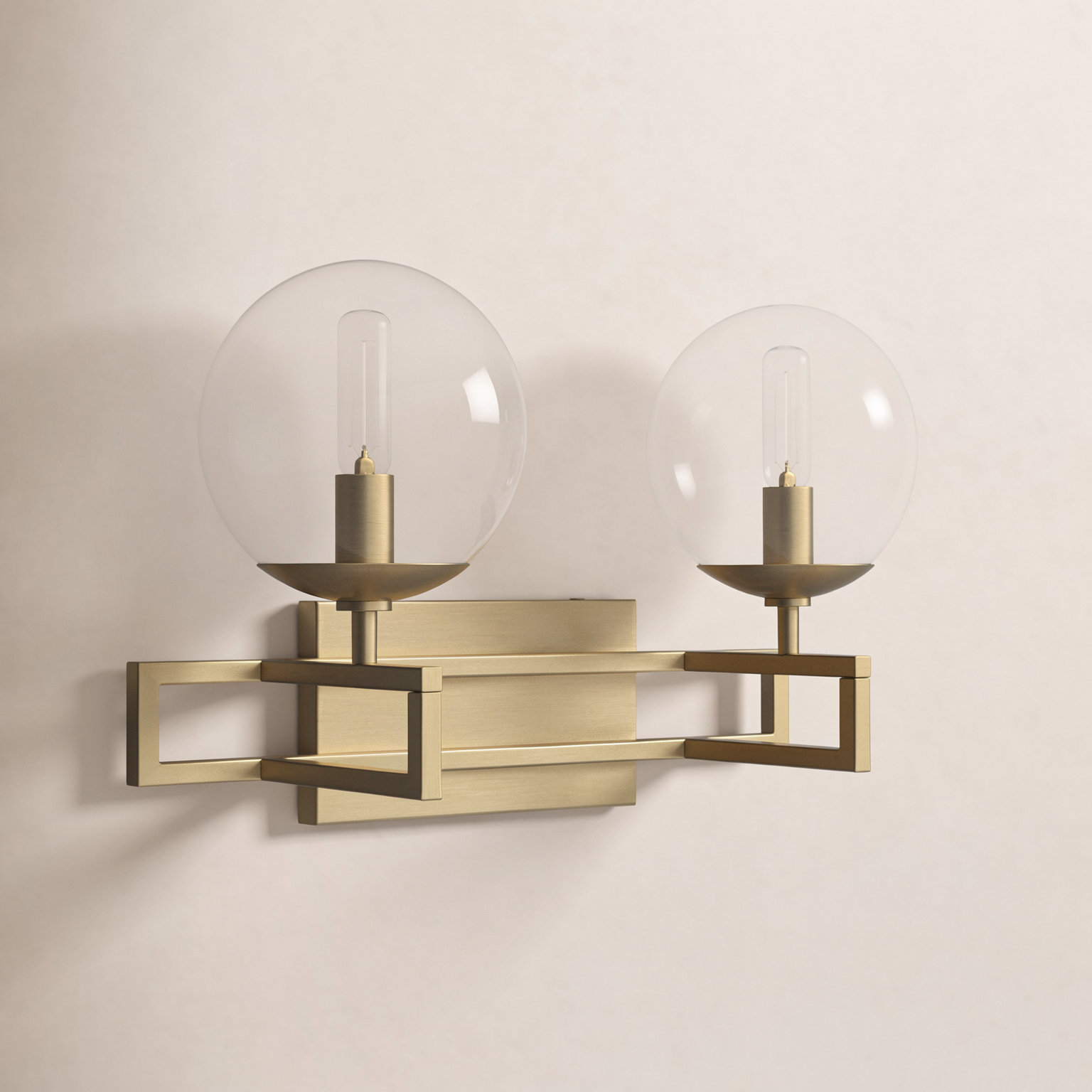 Anesha 2 Light Transparent Dimmable Vanity Light, Brass