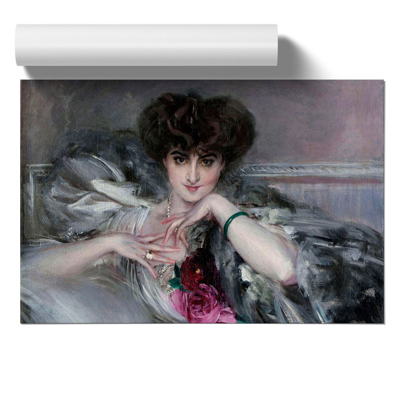 Portrait of Woman with Roses by Giovanni Boldini - Frameless Print, 21cm H x 30cm W x 0.1cm D