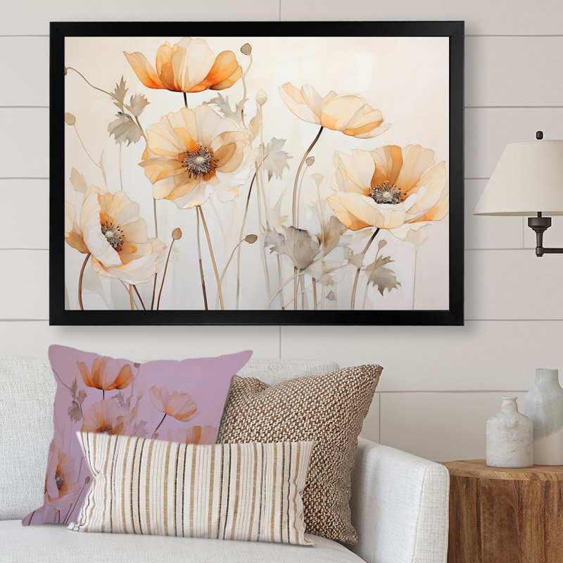 Beige Poppy Meadow Melody V, H 34 po x l 44 po x P 1,5 po, Cadre simple noir
