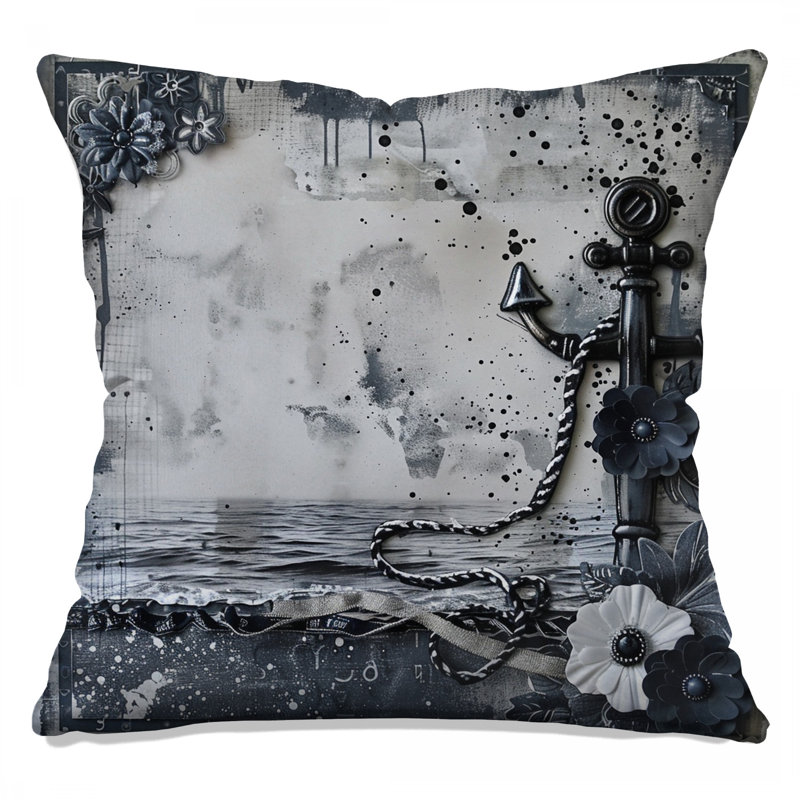 Coussin Anchor, coussins double face nautiques, Carré 26 po , Black Abstract