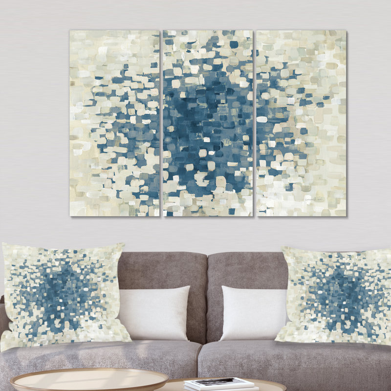 «Geometric Blue Spots», peinture de plusieurs images sur toile, H 40 po x l 60 po x P 1 po