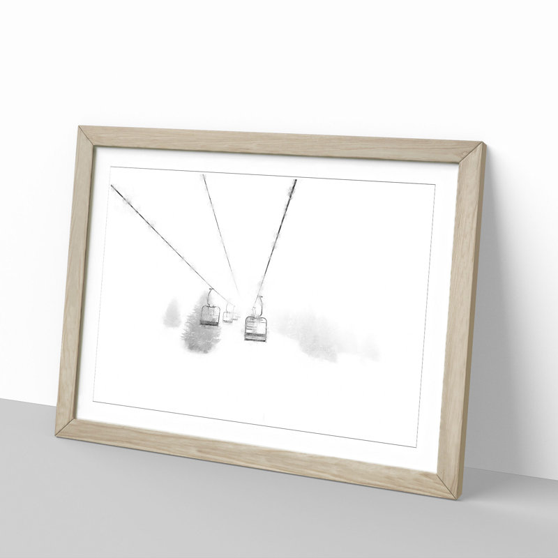 Ski Lift in Morillon France - Picture Frame Painting Print, 24cm H x 33cm W x 2cm D, Oak Framed