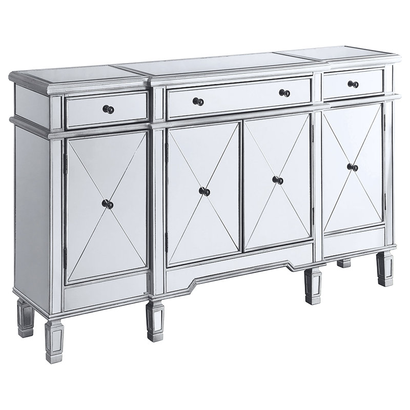 Battista Silver Mirrored 3-Drawer Wine Cabinet