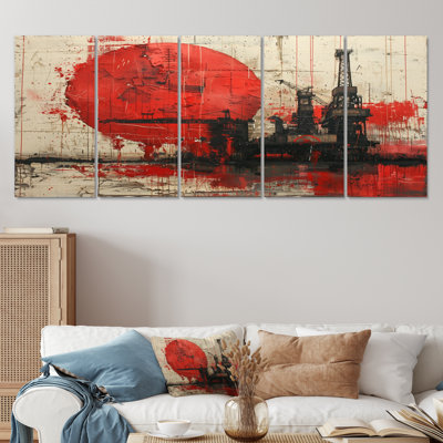Red Black Petrochemical Pulse Oil Rigs - Ensemble de salon d'art mural