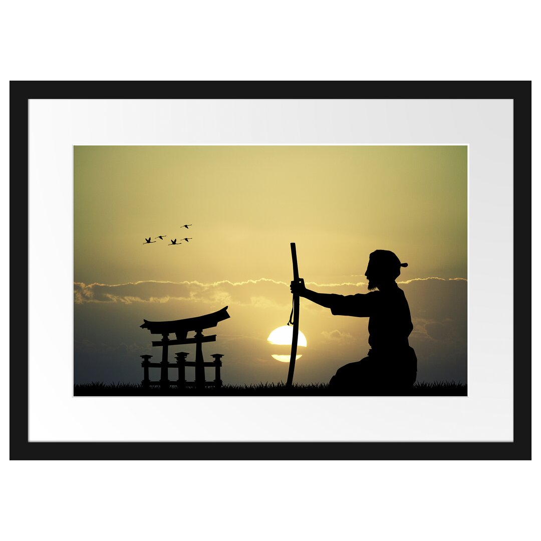 Gerahmtes Poster Samurai-Meister vor Horizont