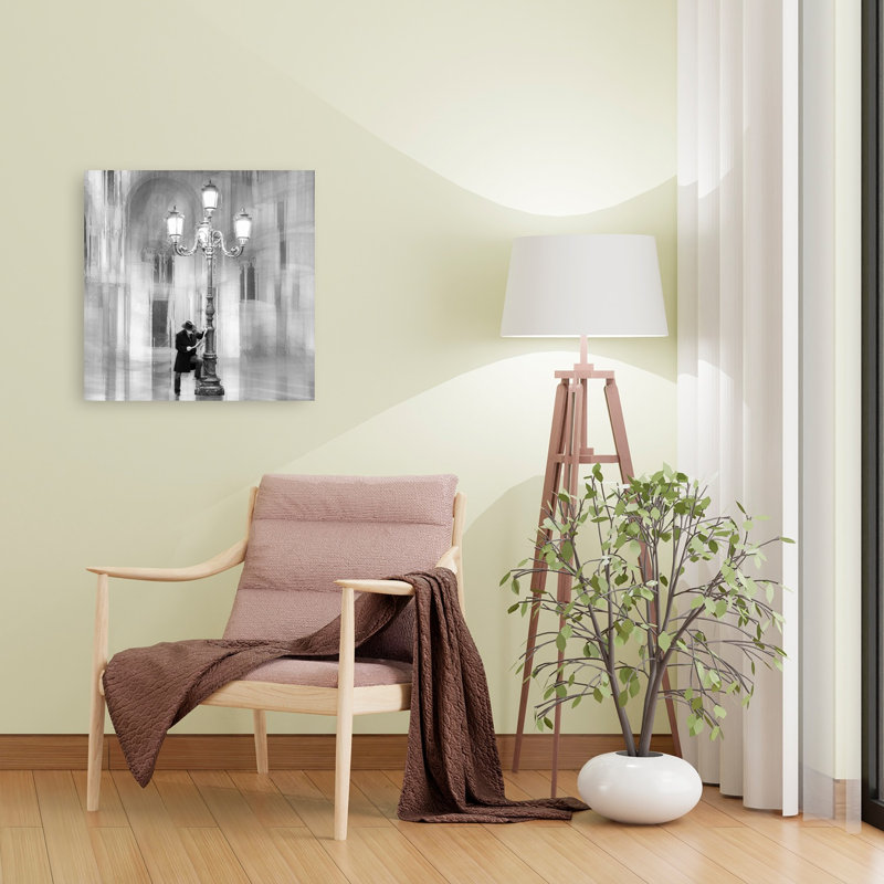 Man By Lamppost Classic Elegant Gothic Architecture City Wall Art Print 1 Piece Wrapped Canvas Wall Art