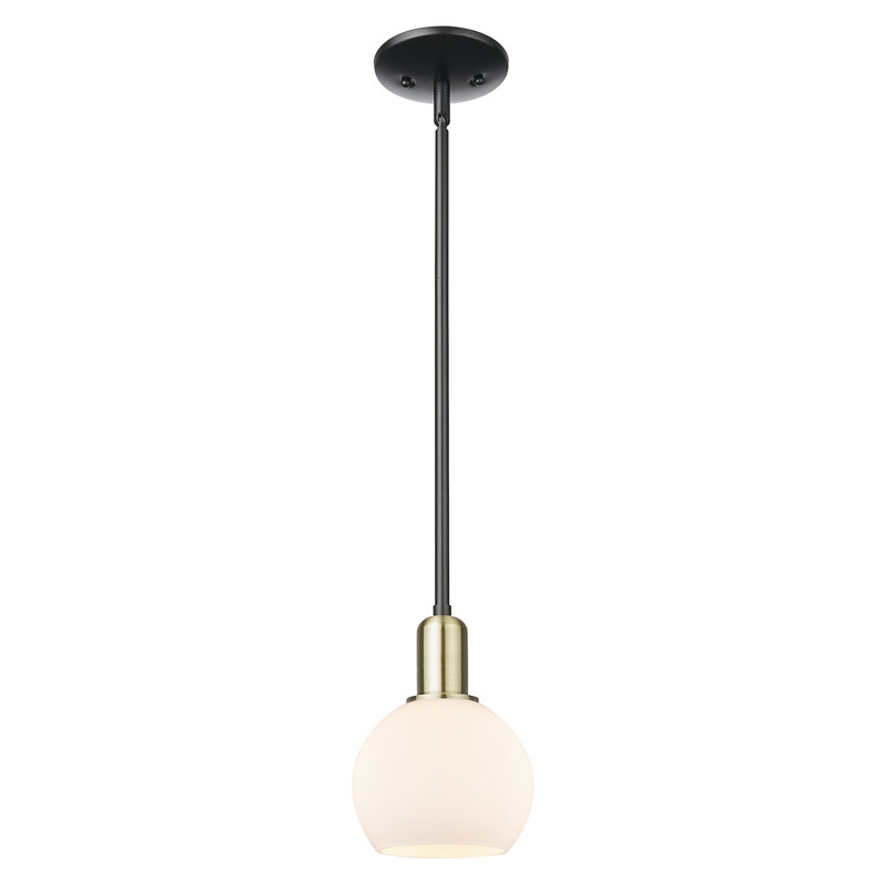 Mini-luminaire suspendu 1 lumière Arcadia - Athens, H 4,88 po x l 5,88 po x P 5,88 po, Blanc mat, Laiton antique noir