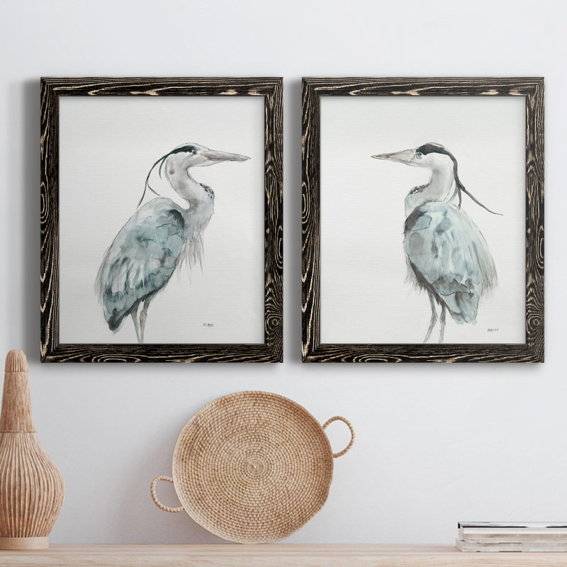 Blue Heron I - ensemble de 2 reproductions d'art sur toile encadrées, H 20 po x l 17 po x P 1 po, Cadre noir
